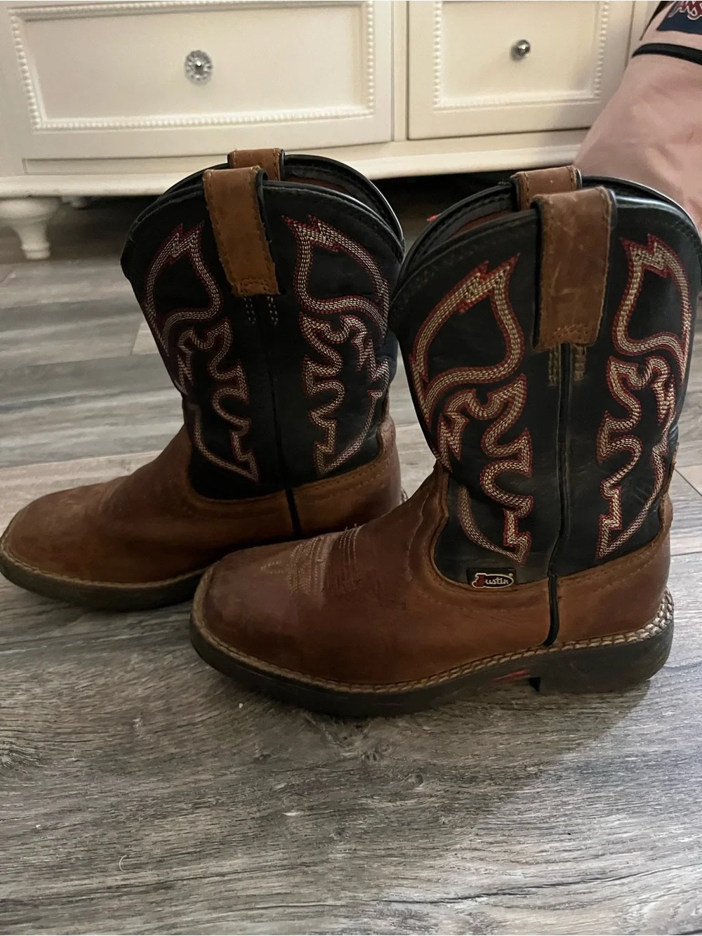 Justin Boots Kids Brown and Black Western Cowgirl Cowboy Boots